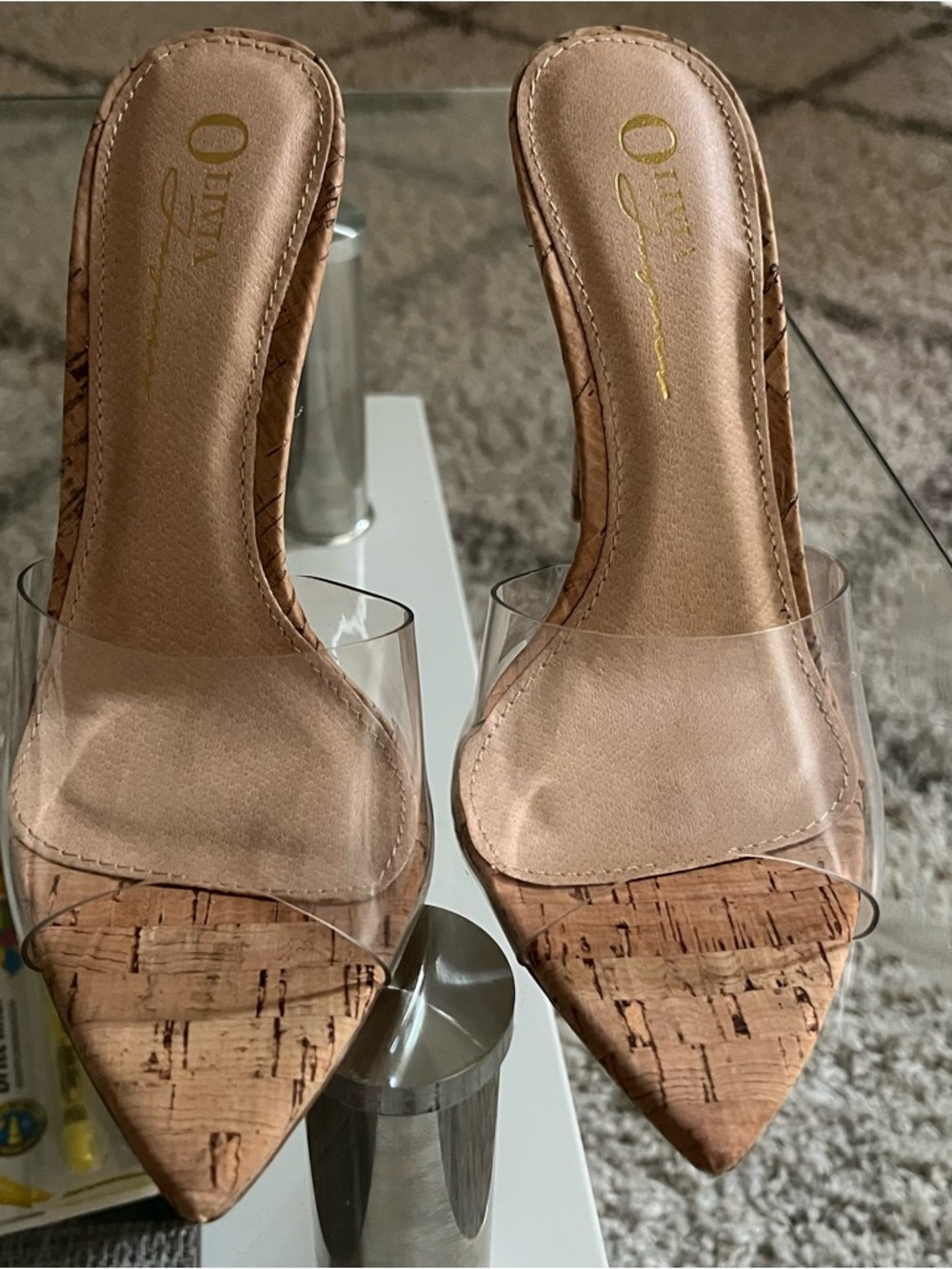 Clear Cork Pointed-Toe Mule - Nude